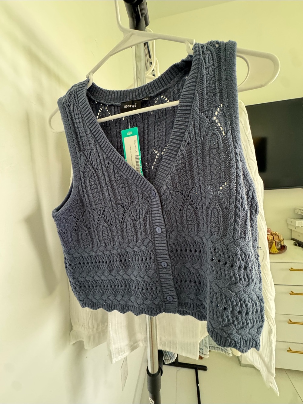 RD Style Slate Blue Ribbed Knit Button-Front Vest